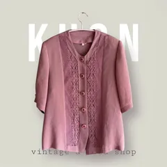 昭和レトロレースブラウス　半袖ブラウス　ヴィンテージブラウス　レトロコーデ　レース編み