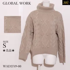 ★美品★ GLOBAL WORK グローバルワーク トップスニット　長袖　タートルネック　ケーブル編み　ベーシック　暖か 　ベージュ　 【WAD3749-00】 送料無料　古着　レディース
