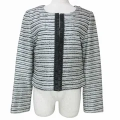 エニィファム anyFam 美品 ツイード ノーカラージャケット フロントホック ラメ 2 M相当 グレー系 X