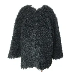 ローリーズファーム LOWRYS FARM 美品 ボアコート プードルファー ショート ブルゾン ノーカラー ジップアップ L 黒 ブラック /Xのサムネイル