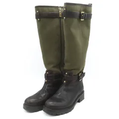 トリーバーチ ロングブーツ 本革 レザー シューズ ブランド 靴 レディース 5Mサイズ カーキ×ブラウン Tory Burch 【中古】