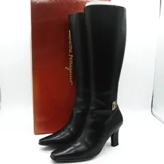 サルヴァトーレフェラガモ ロングブーツ ガンチーニ シューズ ブランド 靴 伊製 レディース 6サイズ ブラック Salvatore Ferragamo 【中古】