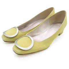 銀座カネマツ パンプス バックル シューズ スクエアトゥ ブランド 靴 日本製 レディース 24.5サイズ イエロー Kanematsu 【中古】