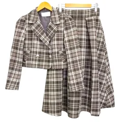 プロポーション ボディドレッシング PROPORTION BODY DRESSING セットアップ ジャケット スカート チェック ショート丈 ロング S/M 茶 ブラウンのサムネイル