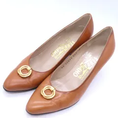 サルヴァトーレフェラガモ パンプス チャンキーヒール ブランド 靴 イタリア製 レディース 6サイズ ブラウン Ferragamo 【中古】