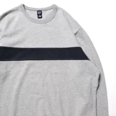 00's ギャップ GAP チェスト ボーダー コットン Tシャツ 長袖 (M) 灰紺 リブ無し ライン入り ロンT クルーネック 00年代 旧タグ オールド アメリカ古着 USED  ビンテージ ヴィンテージ