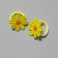 ♢ハンドメイド♢花柄刺繍ヘアゴム 黄色　 2個セット