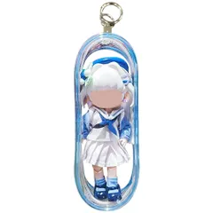 YUYAKESHI ケース バッグ 痛バック クリア ぬいポーチ ob11用 透明 見せバッグ 外出 人形入れ PVC 15.5cm高 ぬいば キーホルダー付（スカイブルー）