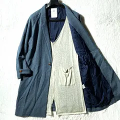 STOF★ビッグシルエット レイヤード ツイード ショップコート チェスター ヘリンボーン くるみ釦 ジャケット 青 表記Sよりゆったり ストフ