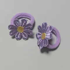 ♢ハンドメイド♢花柄刺繍ヘアゴム 紫色　 2個セット