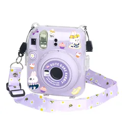 mini12 ケース 富士フイルム Instax Mini 12 カメラ用保護クリアケース クリスタルハードシェルカバー ショルダーストラップ付き カメラステッカー