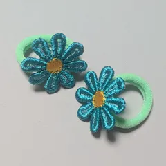 ♢ハンドメイド♢花柄刺繍ヘアゴム 青緑色　 2個セット
