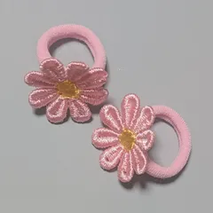 ♢ハンドメイド♢花柄刺繍ヘアゴム 桃色　 2個セット