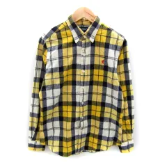 ジムフレックス Gymphlex ネルシャツ カジュアルシャツ 長袖 ボタンダウン チェック柄 ロゴ刺繍 12 S 黄 イエロー /SY37