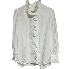 C404 La Chapelle シャツ 長袖 ブラウス フリル ハイネック ホワイト 白系 レディース M