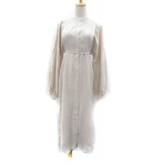 ローリーズファーム LOWRYS FARM シャツワンピース ロング丈 マキシ丈 長袖 バンドカラー 無地 F ライトベージュ /SY15