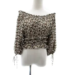 スナイデル snidel ブラウス カットソー オフショルダー 長袖 花柄 ティアード F 茶色 ブラウン 黒 ブラック /HO37