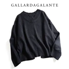 773t*美品 GALLARDAGALANTE ガリャルダガランテ ウール混 バックスリット Vニット 着やせニット FREEサイズ ブラック