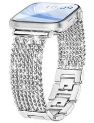 【在庫処分】調整簡単-シルバー 4 5 6 7 8 SE 9 10 11 Series 49mm互換iWatch 46mm 45mm 44mm 42mm 41mm 40mm 38mm レディース バンド バンド Watch Apple 細フリンジメタルチェーン