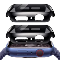 【在庫処分】硬度9H 防水 耐衝撃 保護ケース 超薄型 高透過率 全面保護 新デザイン 一体型 PC+強化ガラス素材 高耐久 専用保護カバー アップルウォッチ 10/11対応】 装着簡単(46mm、黒 46mm【Series ケース Watch用 2個入り)