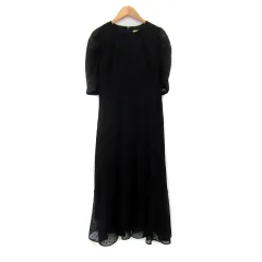 シップスリトルブラック ships little black チュールワンピース ロング丈 マキシ丈 五分袖 ラウンドネック ドット柄 水玉柄 シースルー ONE 黒 ブラック /SY10