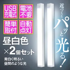 センサーライト 人感 LED 室内 照明 充電式 昼白色 ホワイト 2本セット 防犯