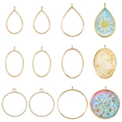 OLYCRAFT 30点 レジン枠 レジン空枠 円形 しずく形 楕円形 レジンフレーム 手作り 手芸 DIY ハンドメイド 素材 ジュエリー アクセサリー パーツ ゴールド