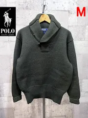 正規品 ポロラルフローレン 厚手 ショールカラー セーター M メンズ 無地 ウール ニット オリーブ ヘチマ襟 POLO RALPHLAUREN