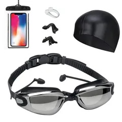 CYFIE スイミングゴーグル セット 大人用 男女兼用 曇り止め 水漏れ防止 鼻ベルト調節可能 水泳ゴーグル 水泳帽 付き 耳栓一体式 ケース付き 水中メガネ 競泳用 フィットネス 海水浴 スイムゴーグル 水中眼鏡 三色対応 (ブラック/ブルー/ピンク)