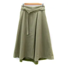 ナノユニバース nano universe フレアスカート ロング丈 無地 リングベルト付き 38 M カーキ /SY31 ■MO