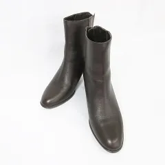 リズラフィーネ Riz raffinee ブーツ ショートブーツ バックジップ チャンキーヒール ブラウン 茶 24 1/2EEE