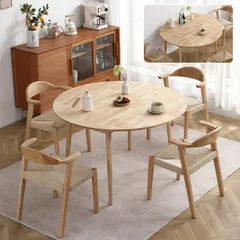 【5点セット】ダイニングテーブル1点×チェア4脚 4人用 伸長式ダイニングテーブル 折りたたみダイニングテーブル 円形 半円形 幅120 伸縮 4人掛け 北欧
