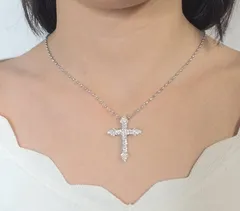 PT850/K18WG ダイヤモンドクロスネックレス D1.00ct. 6.64g