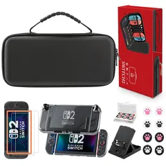 Switch 2 ケース 【16in1】セット ニンテンドー スイッチ 2 収納バッグ 【保護フィルム2枚+保護カバー+ゲームカード収納ケース+スタンド+スティックカバー8枚】 全面保護 大容量 耐衝撃 防塵 防水 防振 10ゲームカードスロット Nint 0