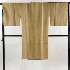 【美品】 道行 身丈114cm 裄丈66cm M 和装コート 都衿 縞 幾何学模様 薄黄土色 正絹 秀品 【中古】