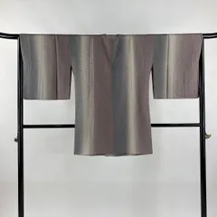 【美品】 道行 身丈86cm 裄丈66cm M 和装コート 角衿 地紋 縦ぼかし 灰茶 正絹 秀品 【中古】