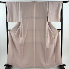 小紋 身丈161.5cm 裄丈66cm M 袷 花唐草 ピンクベージュ 正絹 秀品 【中古】