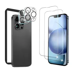 【旭硝子 4枚セット】Slanku ガラスフィルム iphone 13 Pro 用 日本製旭硝子【2枚液晶保護+2枚レンズ保護+ガイド枠】 全面保護 飛散防止 極薄 耐衝撃 指紋防止 硬度9H ラウンドエッジ加工 撥油撥水 液晶保護 気泡ゼロ 高感度 いpho