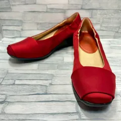 【極美品】fitfit　パンプス　レッド　ウエッジソール　撥水　晴雨兼用　24㎝