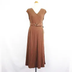 ナイスクラップ NICE CLAUP ナチュラルクチュール natural couture ニット ワンピース チュニック フレンチスリーブ Vネック ロング丈 前後2WAY F ブラウン ※EKM