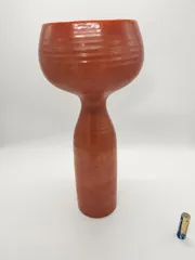 花器 変形 エンジ色 カップ型 花台 窯 工房 池坊 フラワーベース 水盤 華道具 花瓶 シンプル 生花 華道 金属 手作り アンティーク レア レトロ インテリア ビンテージ 昭和 24428四つ葉[YT00518]