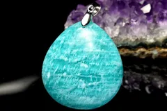 【１点物】ロシア産◇霜降 アマゾナイト　30x28mm　ドロップ ペンダントトップ パワーストーン 天然石 _PC7152