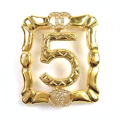 극미품△CHANEL 샤넬 ABD760 F24A ー No.5 코코마크 라인 스톤 브로치 액세서리 골드 상자·보존봉투 첨부 프랑스제 레이디스 추천◎