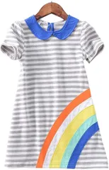 Seul Bleu セウルブルー ヨーロッパ 向け デザイン ワンピース 女の子 おしゃれ かわいい キッズ ガールズ 子供 服 半袖 長袖 春 夏 秋 物 幼児 小学生 通園 通学 可愛い パーティ 肌ざわり 良い 虹 (レインボー,  100)