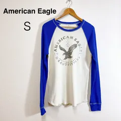 American Eagle アメリカンイーグル ラグランスリーブTシャツ コットン100% ロンT 長袖Tシャツ メンズ カジュアル ブルー S