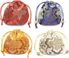 Silver & Style 巾着 巾着袋 小物入れ 和柄 ミニ サテン ポーチ セット 和風 アクセサリー入れ (4枚 セット A)