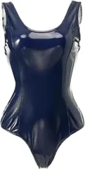 Silver & Style エナメル スク水 スクール水着風 レオタード コスプレ 光沢 紺色 ハイレグ (ネイビー,  L)