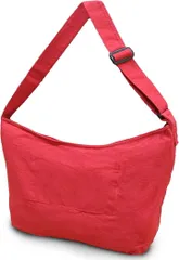 Silver & Style メッセンジャーバッグ キャンバス 軽量 大容量 無地 大きめ 帆布 斜めがけ ショルダー (レッド,  39cmx33cmx17cm)