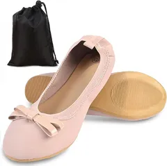 Silver & Style 携帯スリッパ レディース リボン パンプス フォーマル 折りたたみ 学校 お受験 (ピンク,  24.5～25.0 cm E)