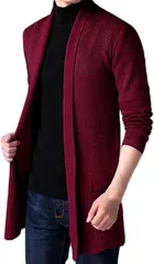 Silver & Style メンズ カーディガン ロング ゆったり ニット ジャケット 羽織 (レッド,  XL)